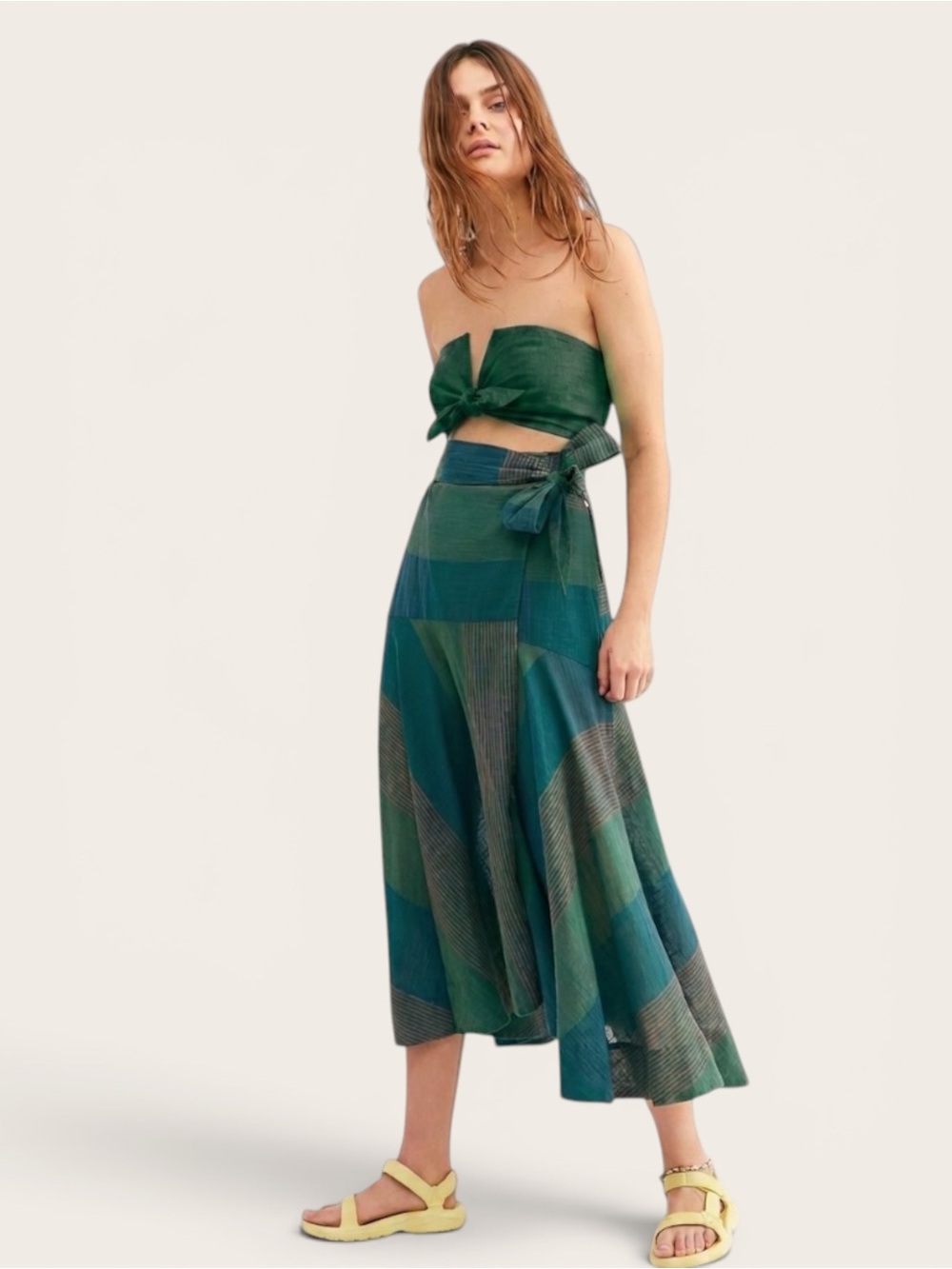 Free people Green Striped Wrap Midi Skirt Size M only Skirt no shirt